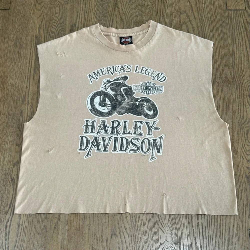 Vintage Harley Davidson Cropped Distressed Sleeveless Y2K muscle tank boxy XL
